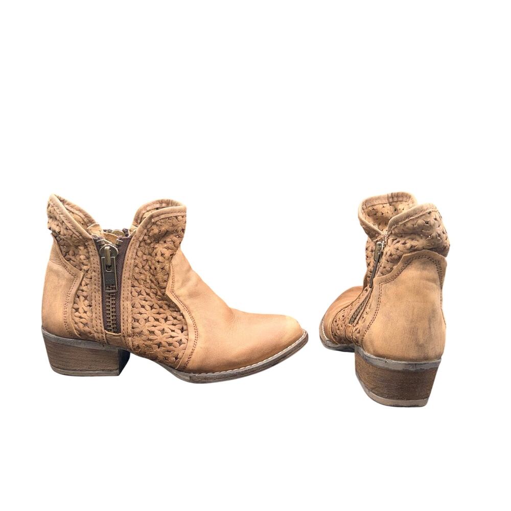 Circle G Leather Ankle Boots Women’s Size 7.5 Brown Western Woven Zip Booties
